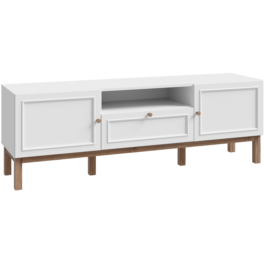 Florence Wensley 2 Door Single Drawer Single Shelf Light Grey and Oak TV Unit Image 2