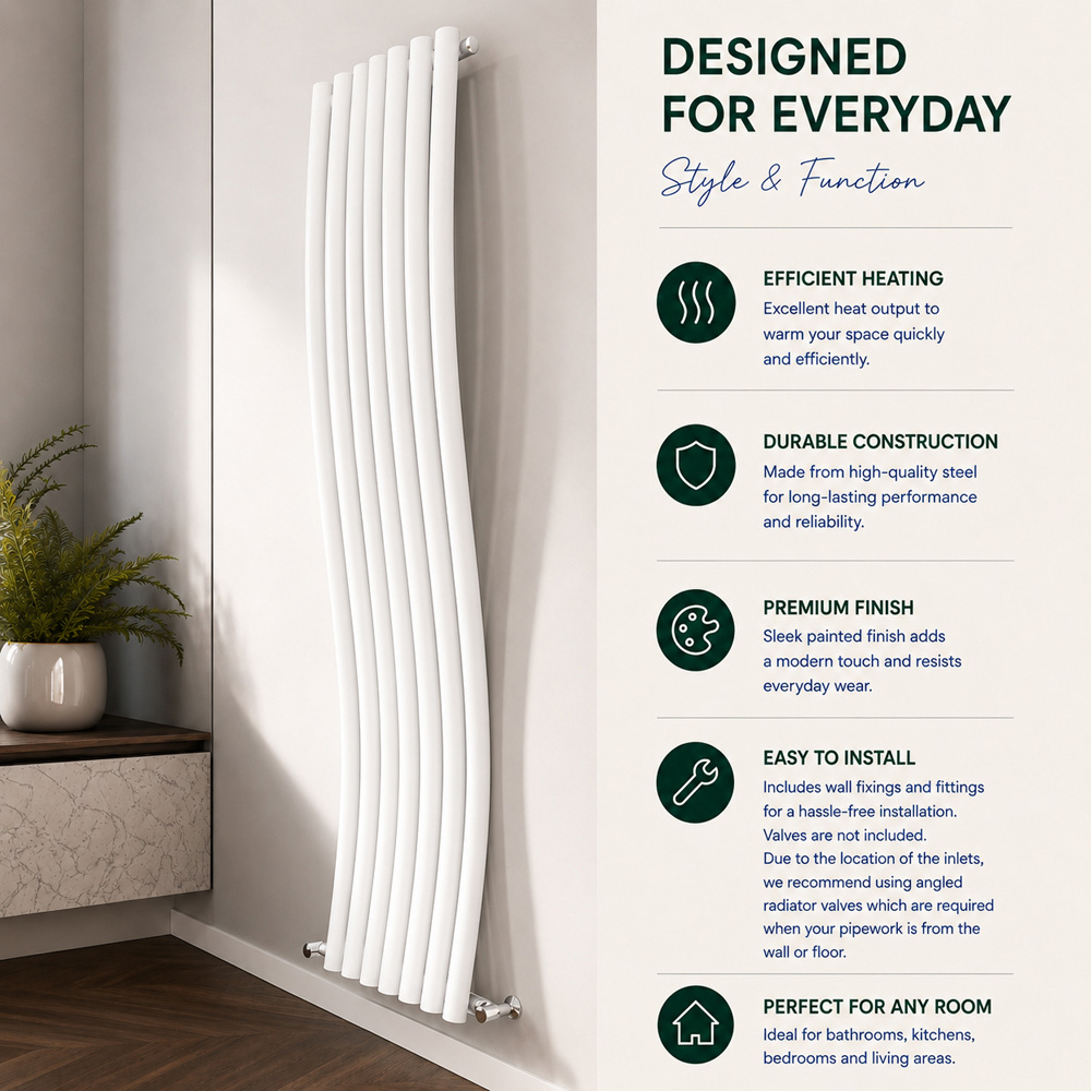 Go Bathrooms Gamma 2926 BTU White High Output Steel Vertical Radiator 1785 x 413mm Image 5