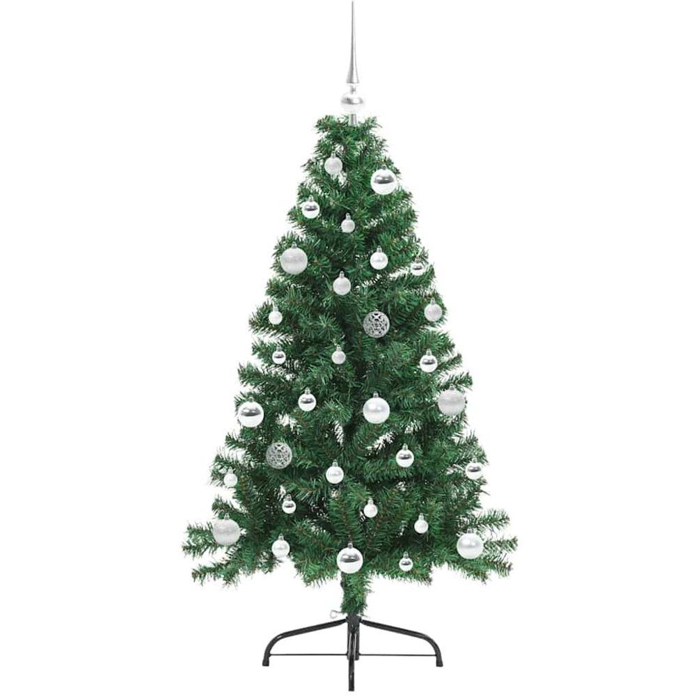 vidaXL Pre-Lit Silver Baubles Green Artificial Christmas Tree 5ft Image 4