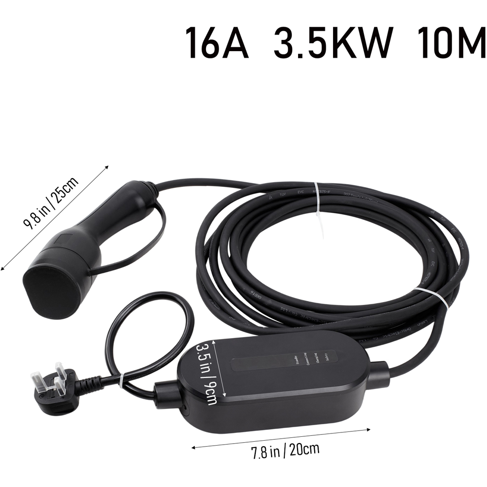 Living and Home Black Type 2 to 3 Pin Plug EV Charger Cable 10m with LED Indicator Image 7
