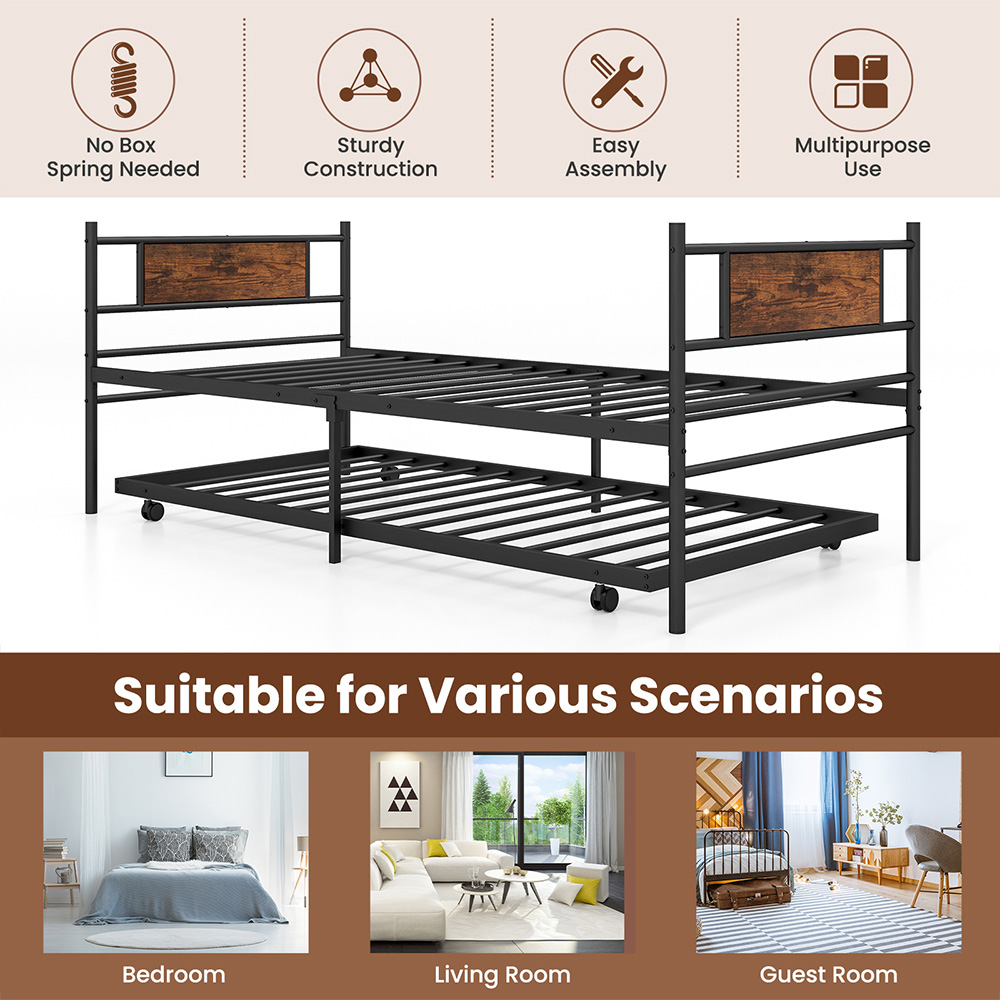 Costway Single Metal Bed Frame with Trundle Image 8
