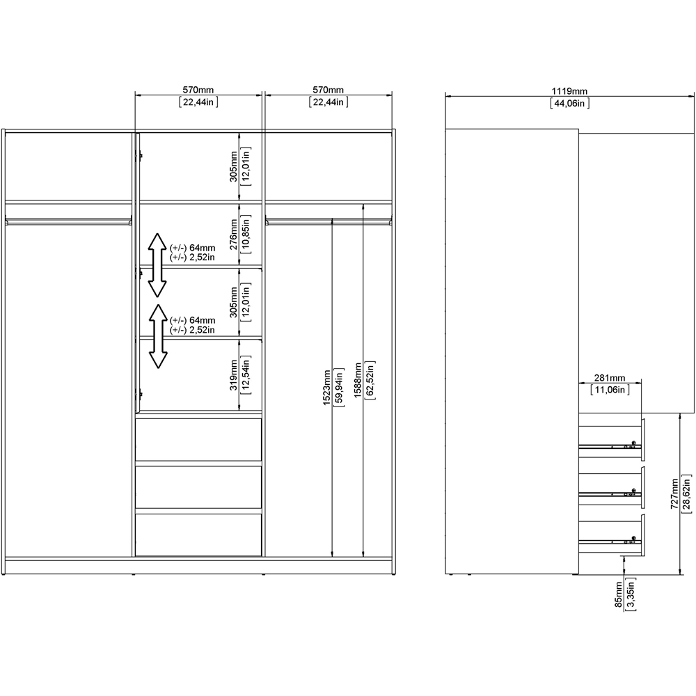 Furniture To Go Naia 3 Door 3 Drawer White Wardrobe Image 7