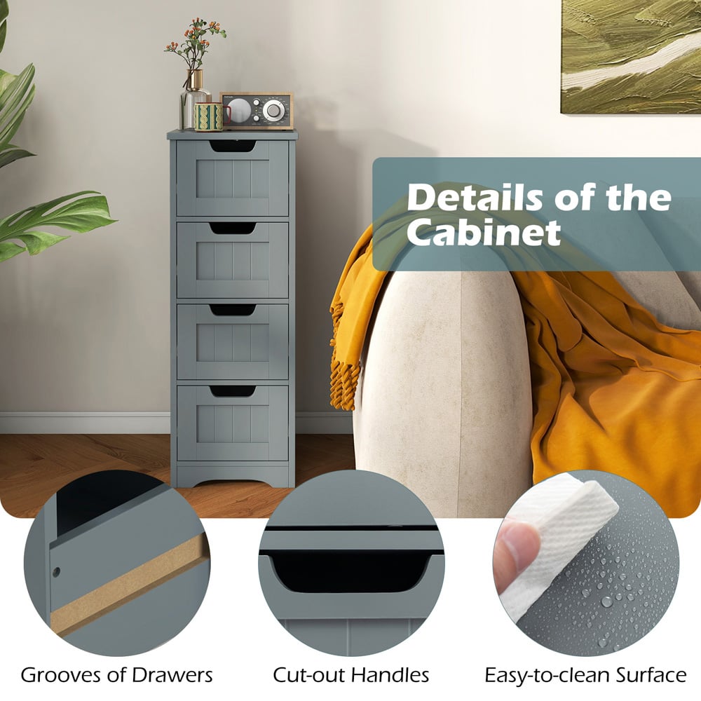 Costway 4 Drawer Grey Floor Bathroom Storage Cabinet Image 6