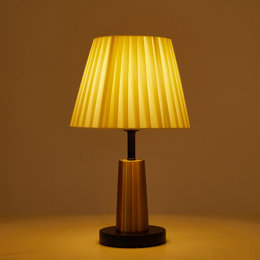 Living and Home Beige Pleated Fabric Shade Black and Gold E27 Table Lamp Image 2