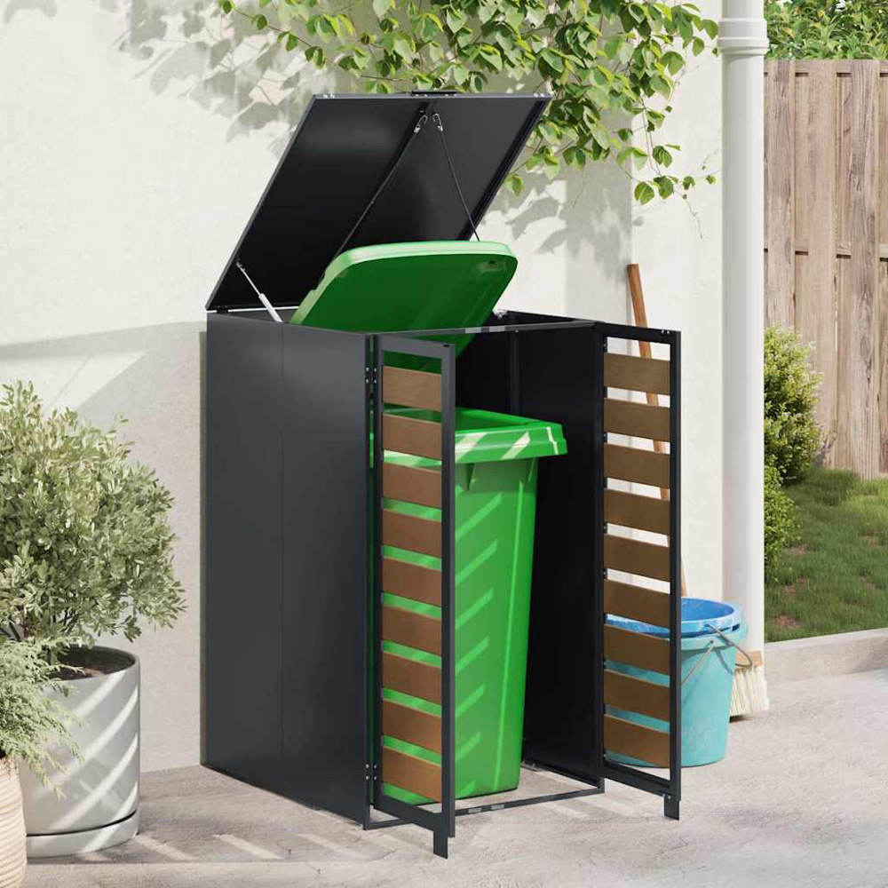 vidaXL Anthracite and Brown Wheelie Bin Storage Shed Image 2
