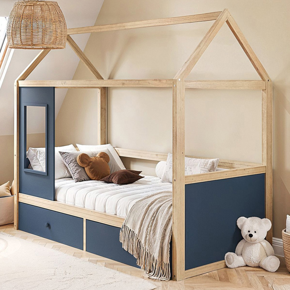 Flair Ted Blue Wooden Play House Bed Frame with Storage Image 1
