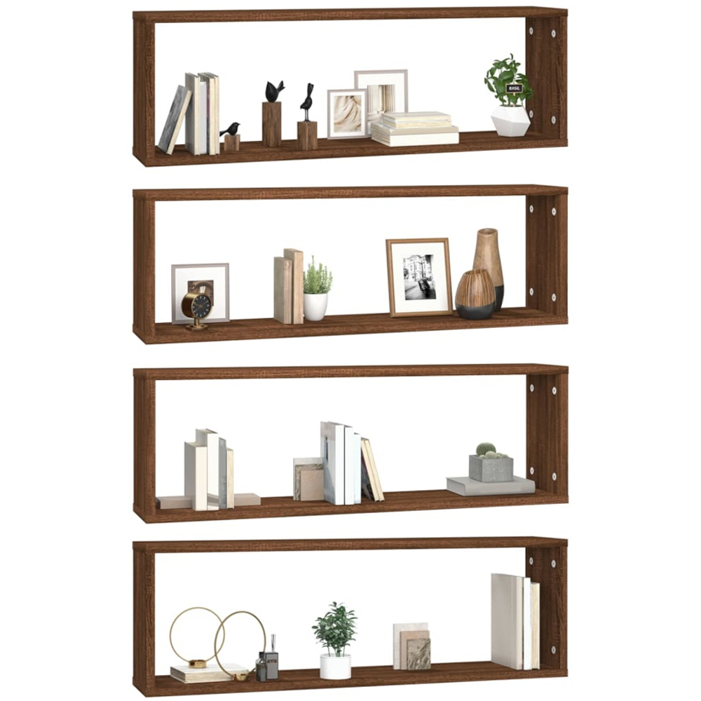 vidaXL 80cm Set of 4 Brown Oak Effect Cube Wall Floating Shelf Image 4