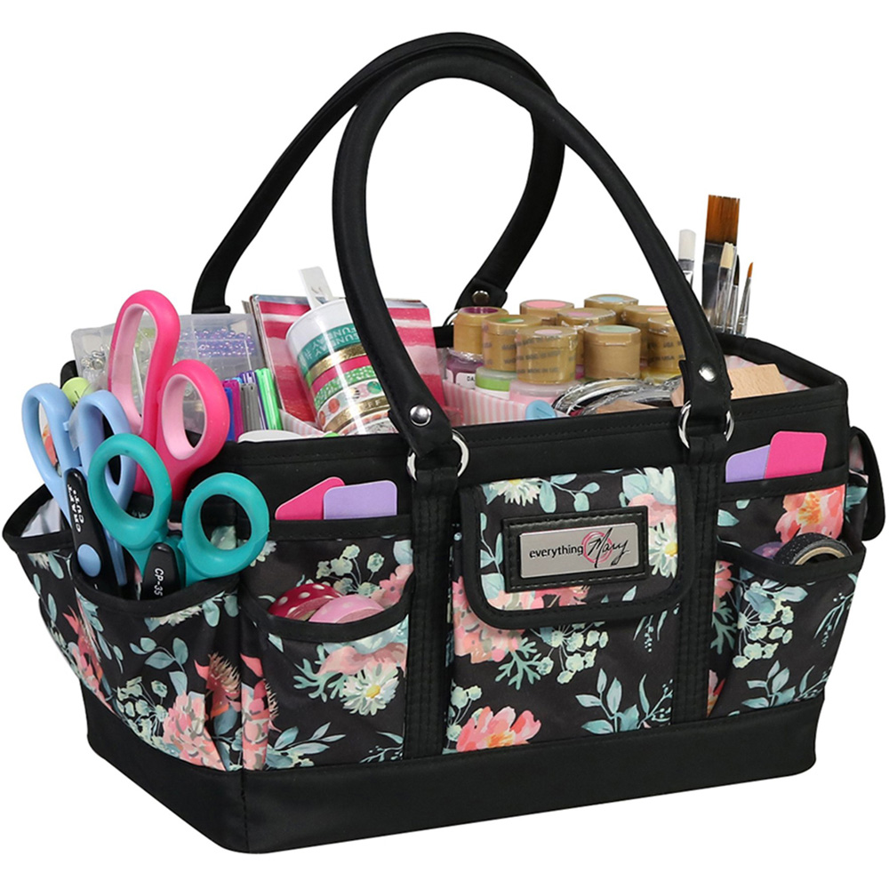 Everything Mary EVM12619-5 Black Floral Deluxe Tote Caddy 30.4 x 21.6 x 19cm Image 2