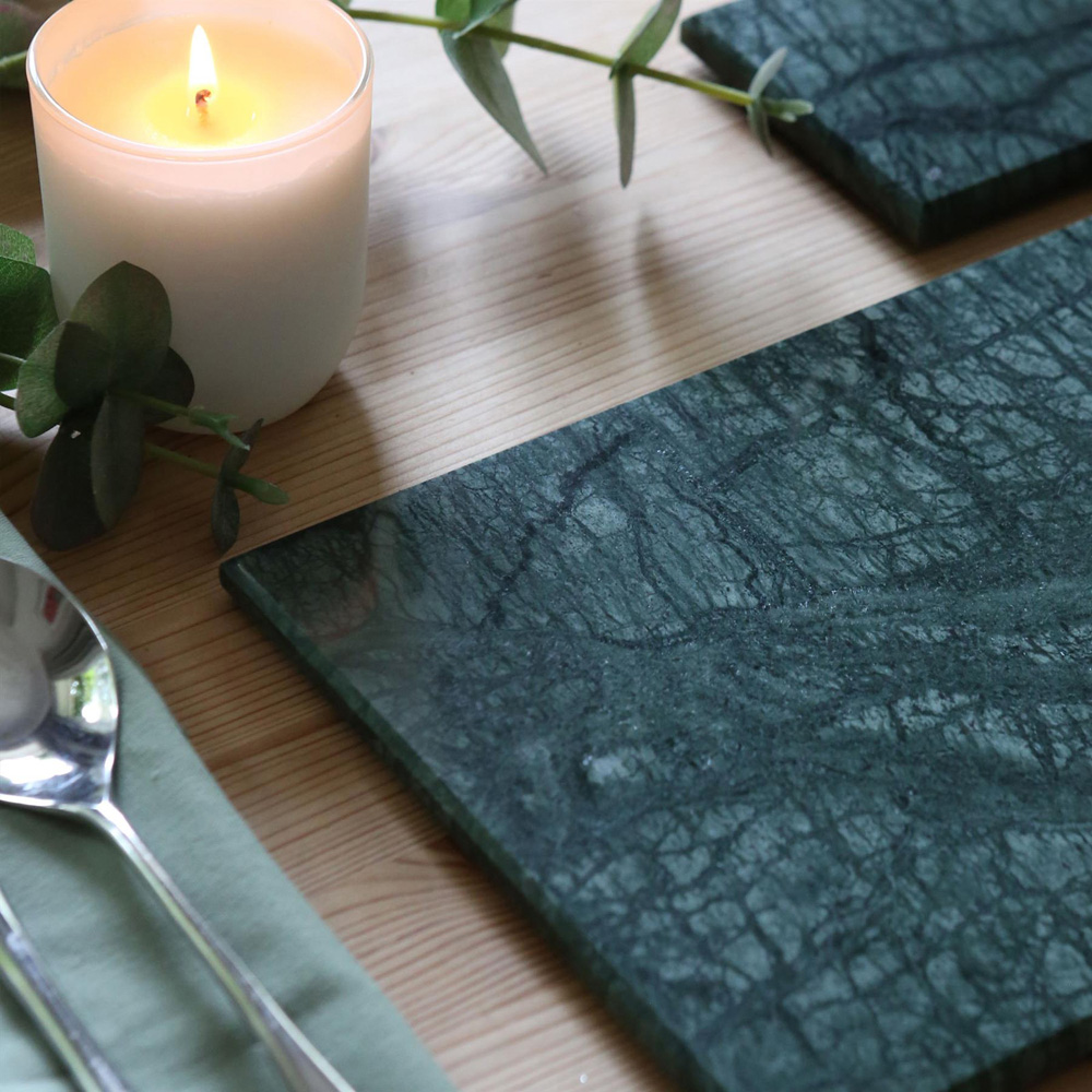 Argon Tableware 12 Piece Green Rectangular Marble Placemat and Round Coaster Set Image 3