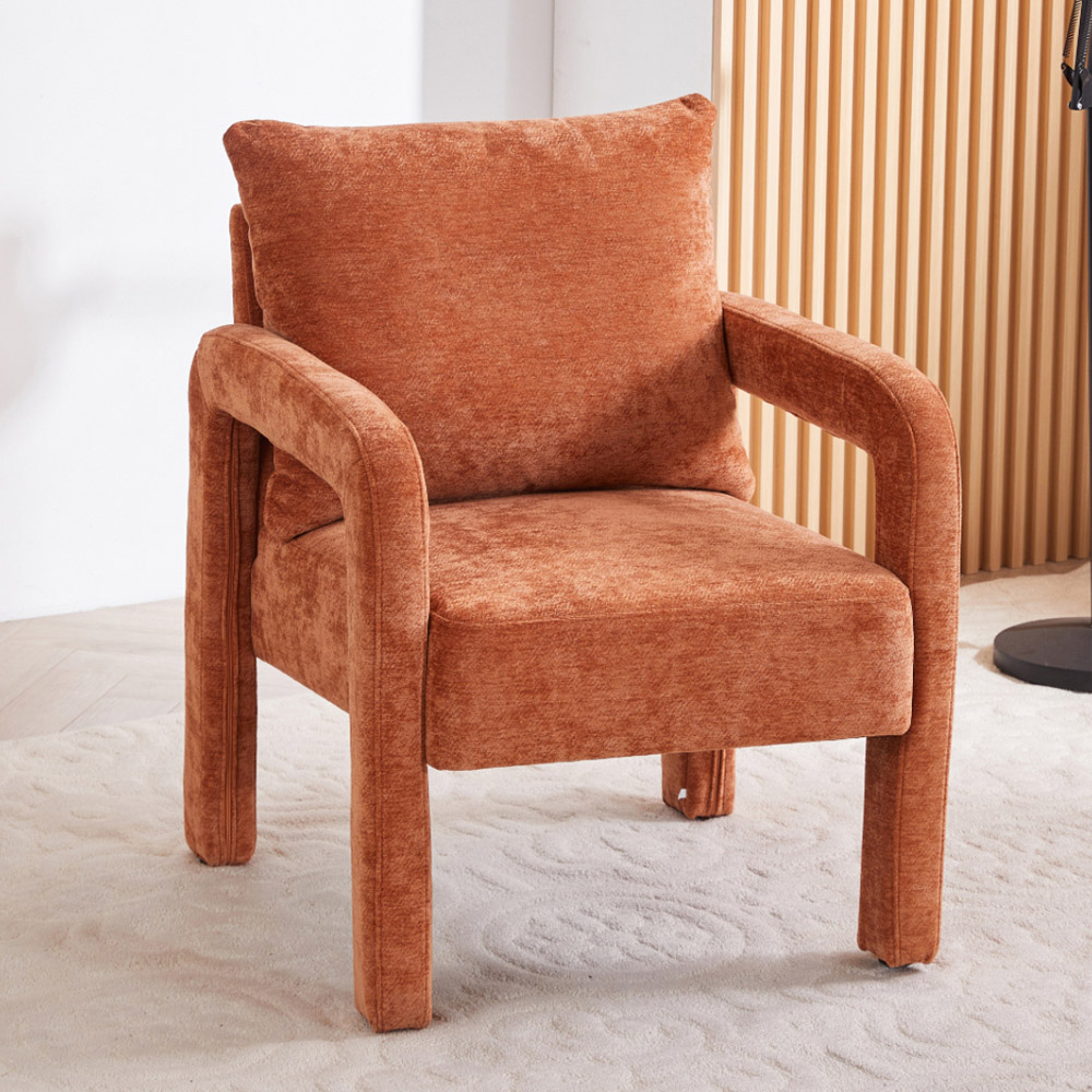 Living and Home Orange Chenille Upholstered Accent Chair with Lumbar Pillow Image 7
