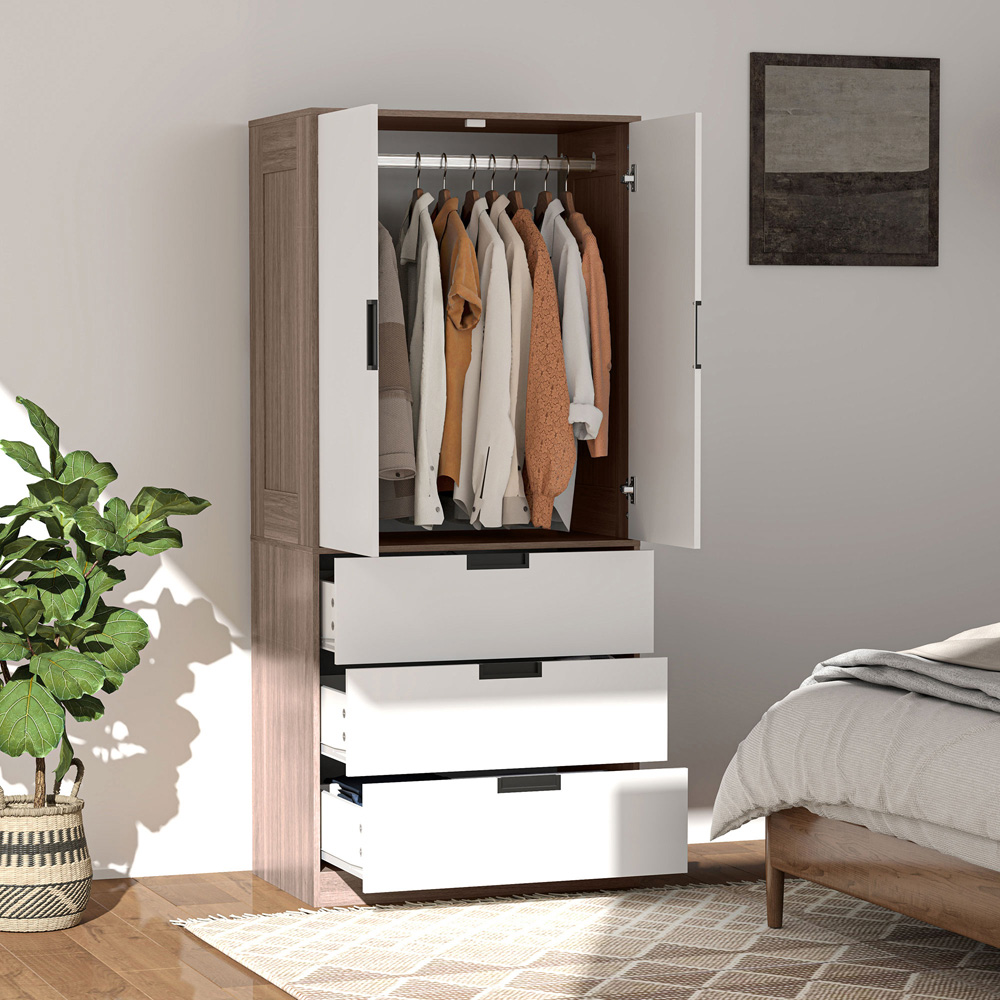 Portland 2 Door 3 Drawer Brown Wardrobe with Hanging Rod Image 5