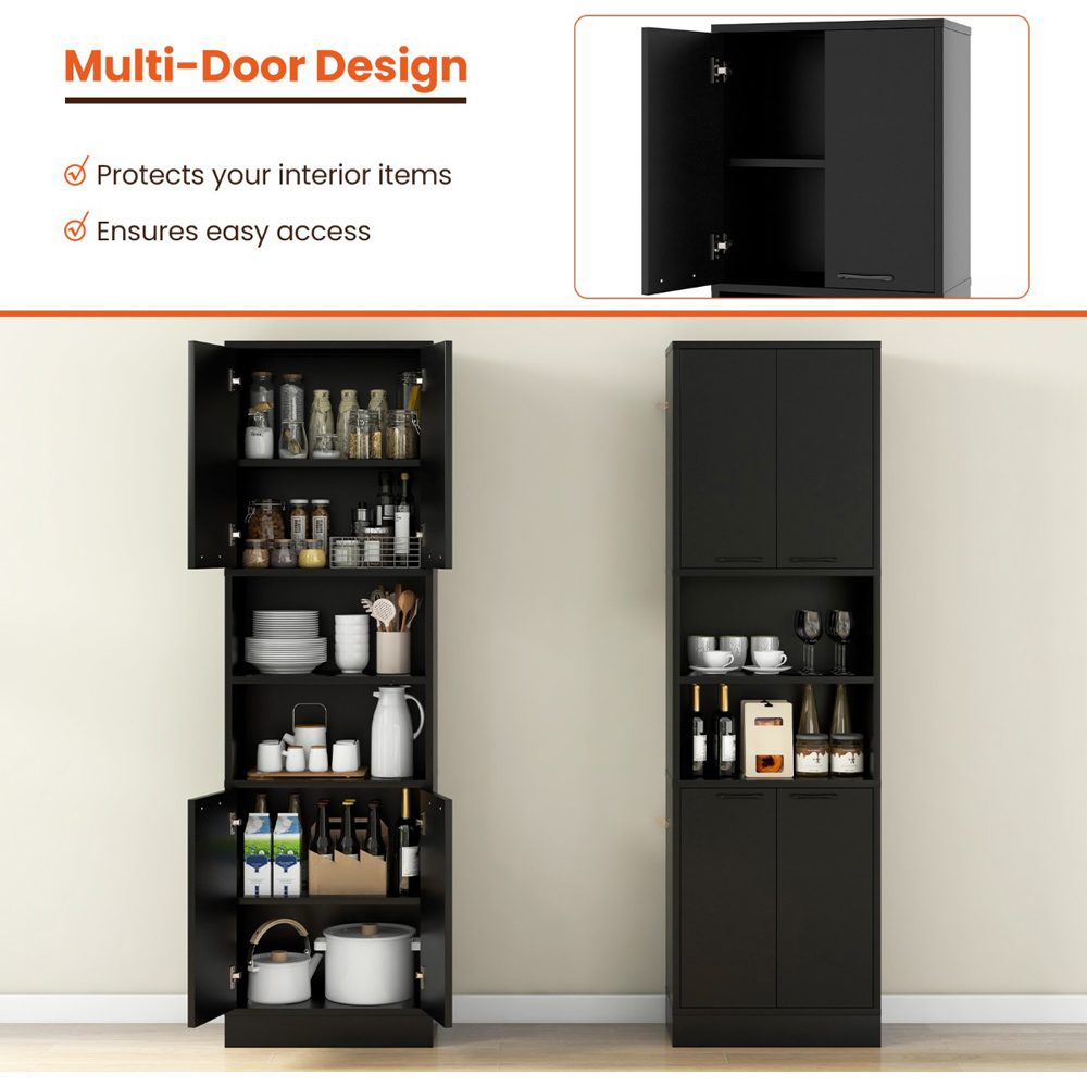 Costway 2 Door 2 Shelf Black Tall Freestanding Cupboard Image 6