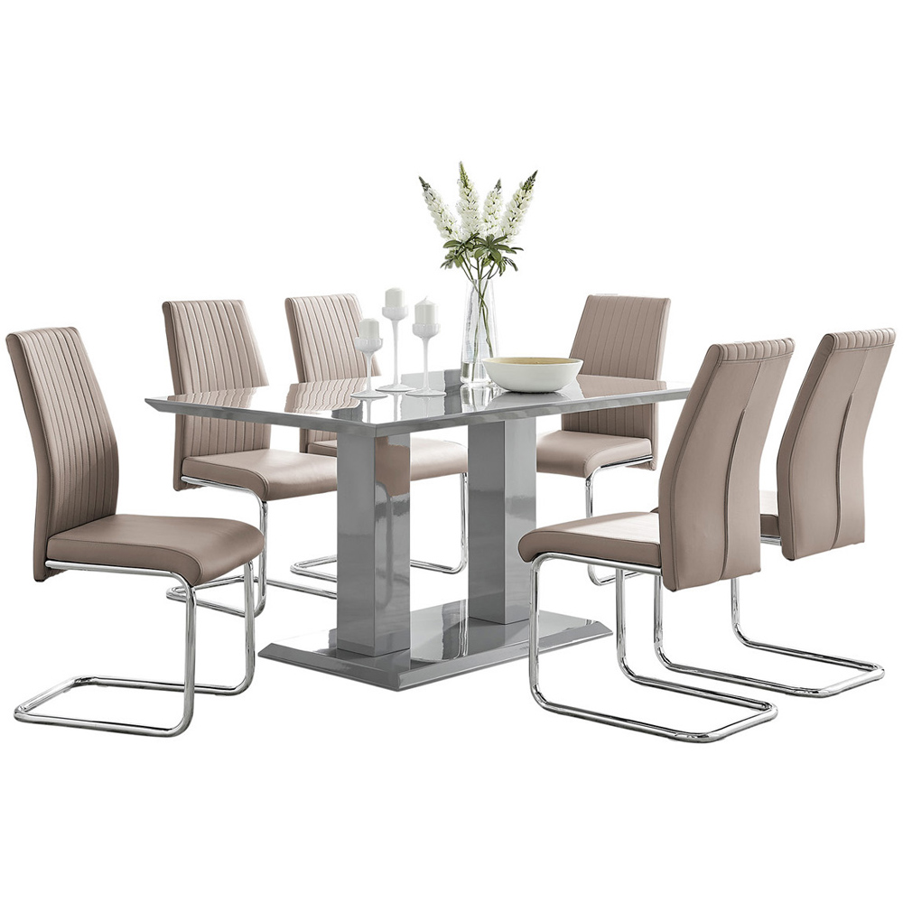 Furniturebox Molini Fontana 6 Seater Dining Set Grey Gloss Cappuccino and Chrome Image 2