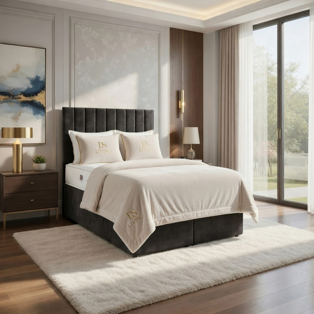 DS Living Aria Double Grey Plush Ottoman Bed Image 5