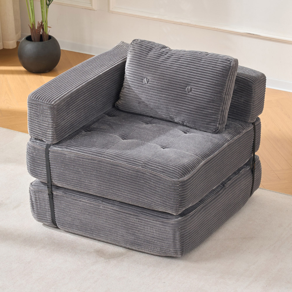 Living and Home Single Seater Grey Foldable Corduroy Upholstered Sofa Bed Image 8