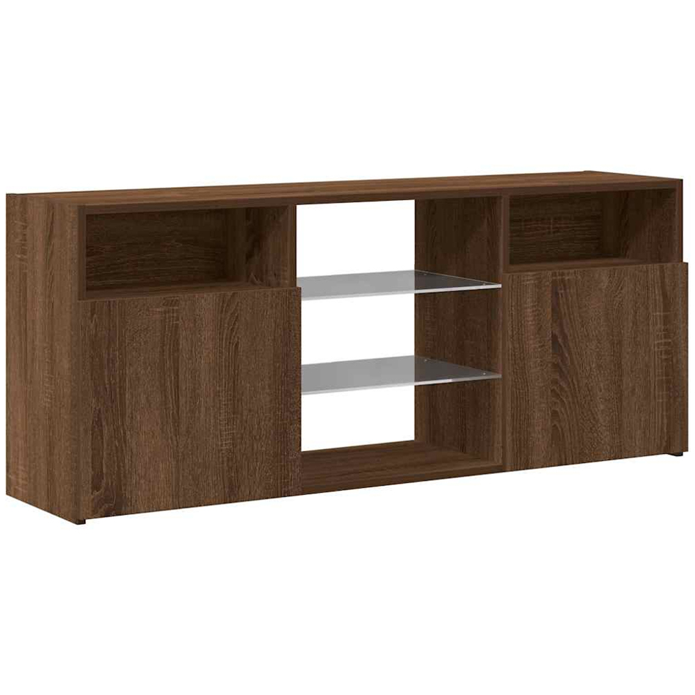 vidaXL 2 Door 4 Shelf Brown Oak Wide TV Cabinet with LED Lights Image 6