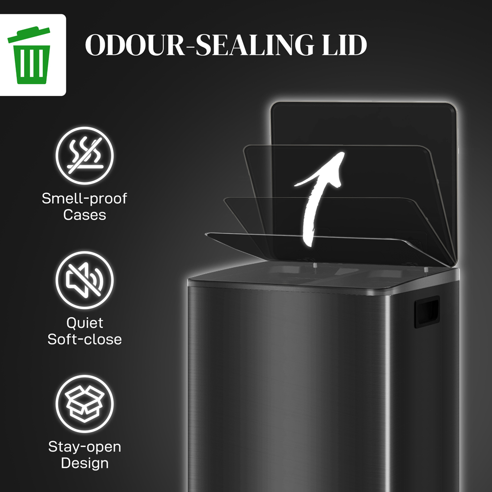 HOMCOM Black Double Kitchen Bin with Soft Close Lid 60L Image 6