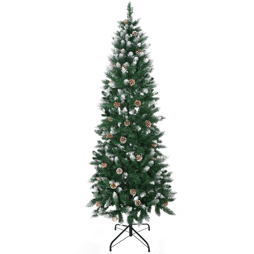 Everglow Green Snow Artificial Christmas Tree with Realistic Branches and Pinecones 6ft Image 1