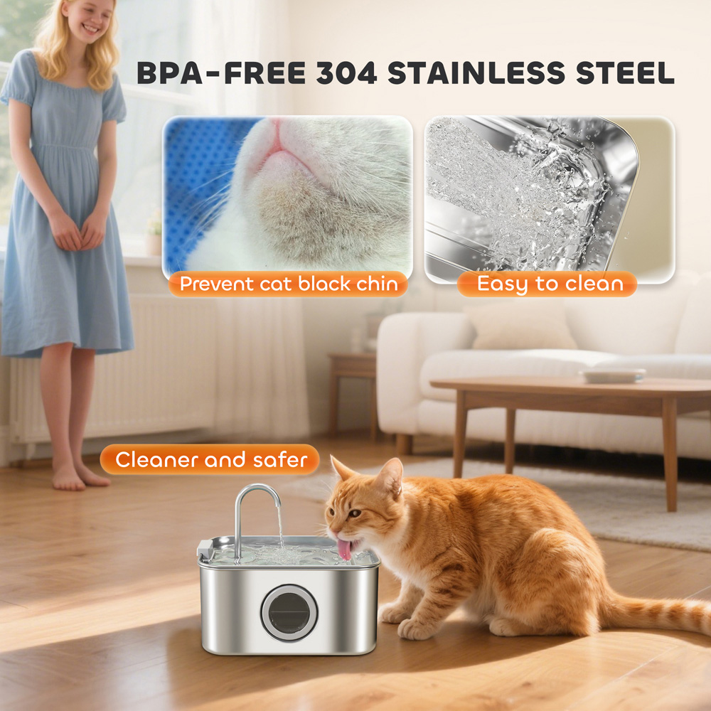 PawHut 3.2L Stainless Steel Cat Water Fountain Image 8