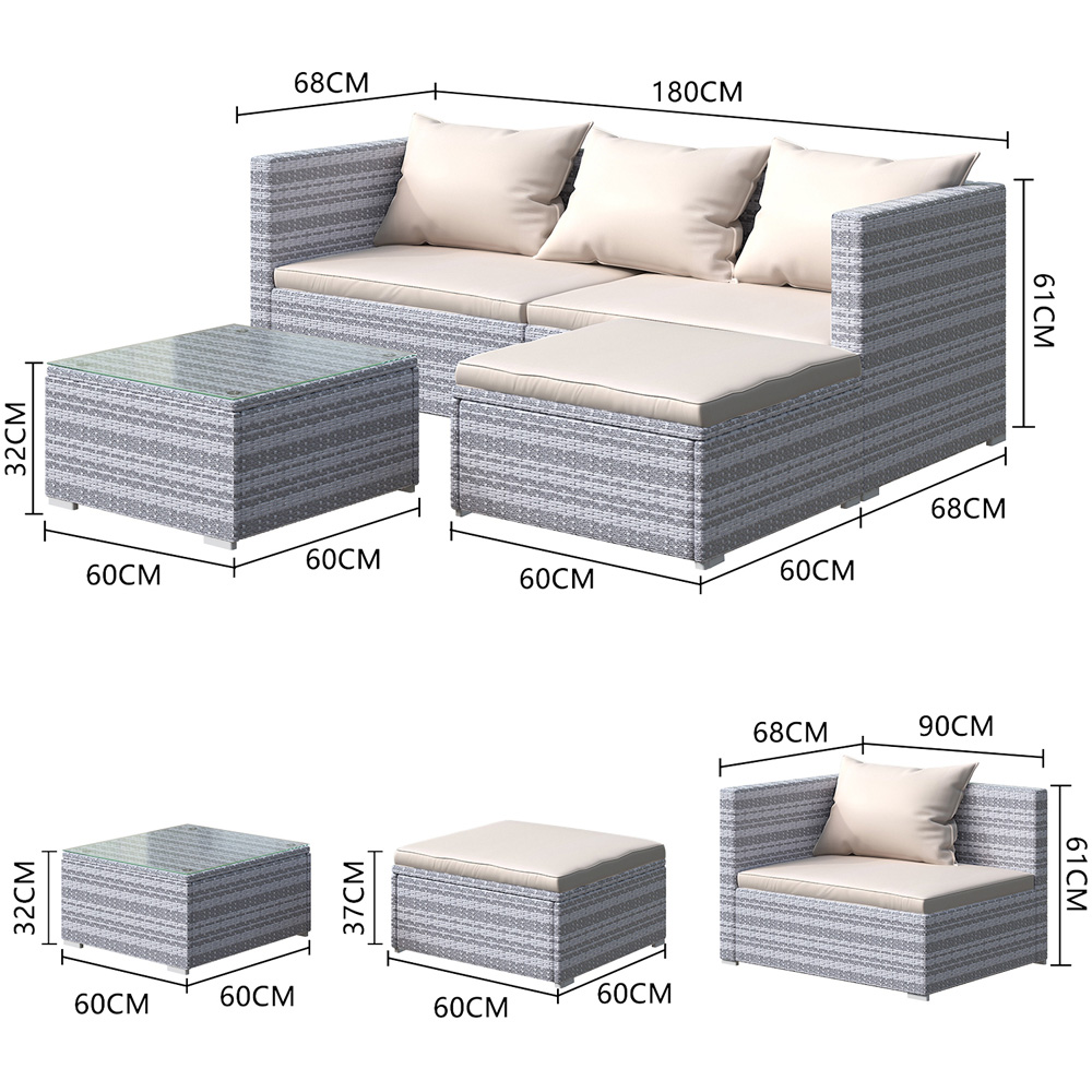 Rattrix 3 Seater Grey Rattan Garden Furniture Set with Washable Cushions Image 8