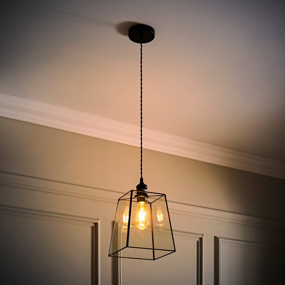 ValueLights Susie Single Glass Lantern Shade Matte Black LED Ceiling Pendant Light Image 6