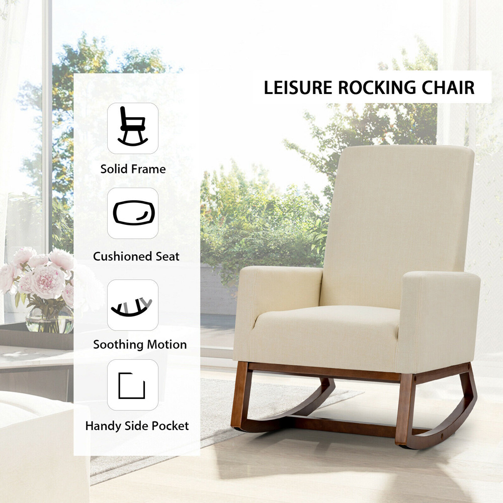 Costway Beige Rocking Armchair Image 7