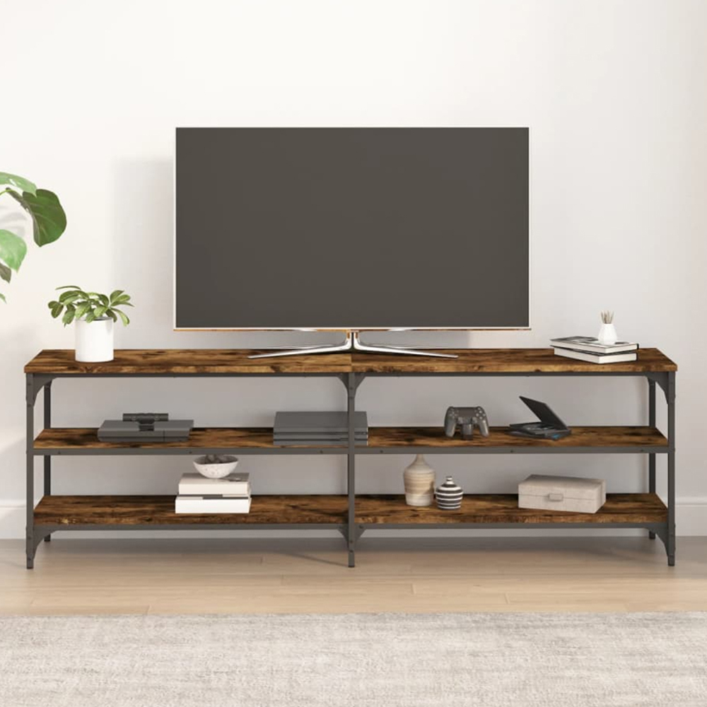 vidaXL 2 Open Shelf Smoked Oak TV Cabinet with Metal Legs Image 1