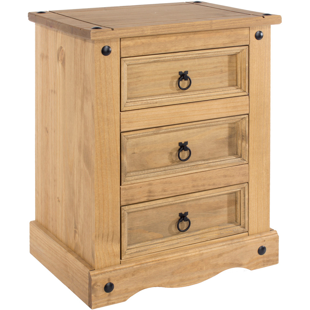 Core Products Corona 3 Drawer Antique Pine Bedside Cabinet Image 2