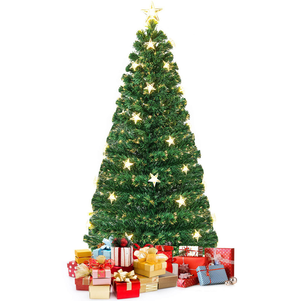 Costway Pre Lit Warm White Star Fibre Optic LED Artificial Christmas Tree 5ft Image 3