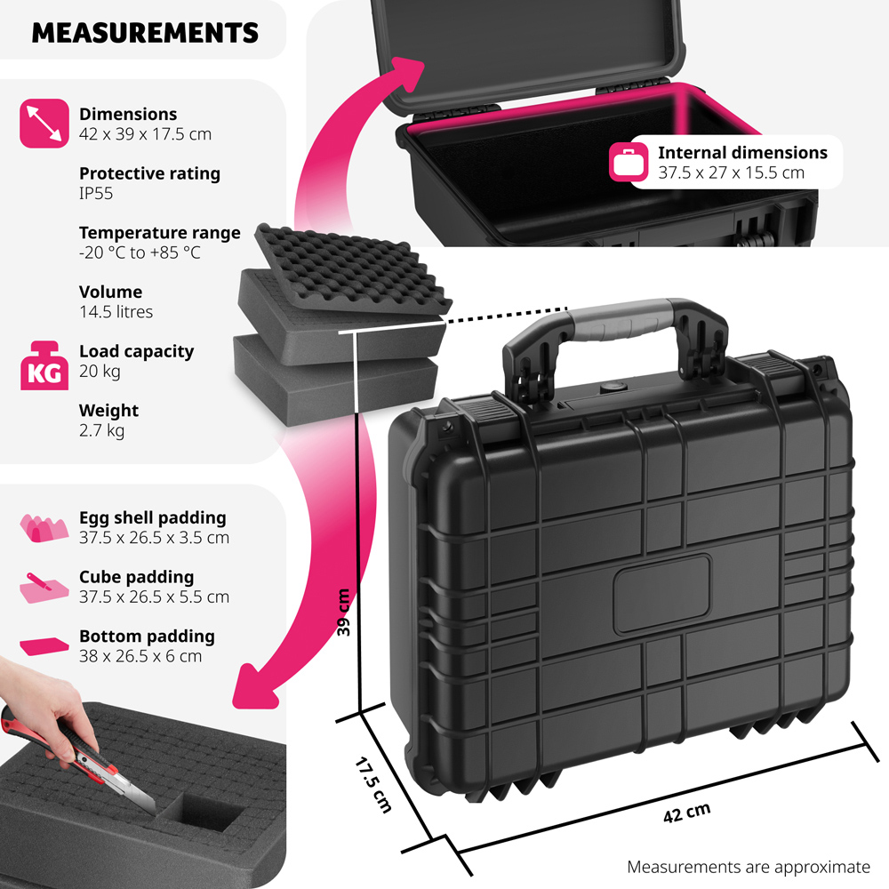 Tectake Large Black Hard Shell Waterproof Camera Case Image 9