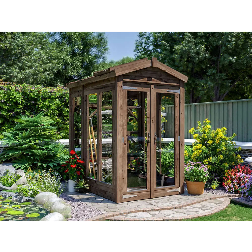 Dunster House Growzilla Brown Wooden 4 x 6ft Greenhouse with Shelf Image 4