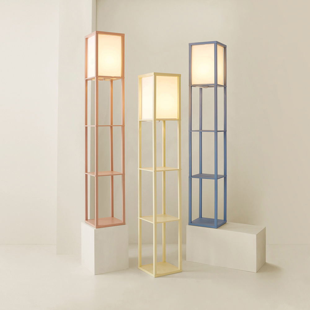 ValueLights Struttura Fabric Shade Yellow Shelving Unit Floor Lamp with Bulb Image 7