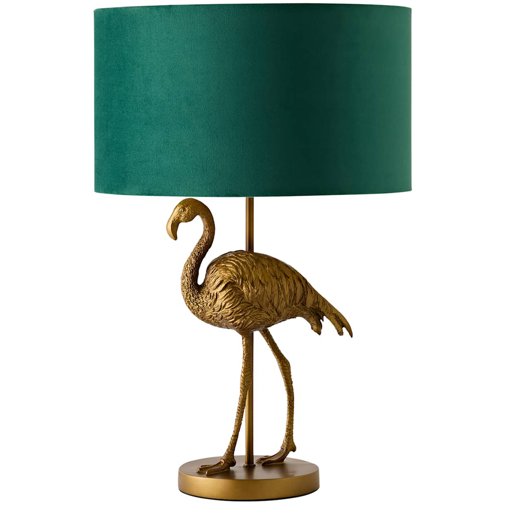 ValueLights Flo Flamingo Green Velvet and Gold Shade Bronze Table Lamp with Bulb Image 1