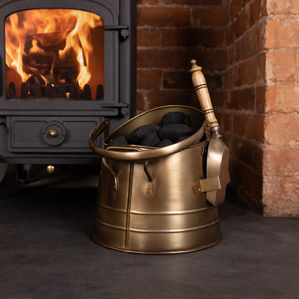 Charles Bentley Snug Alder Antique Gold Coal Bucket with Shovel Image 8