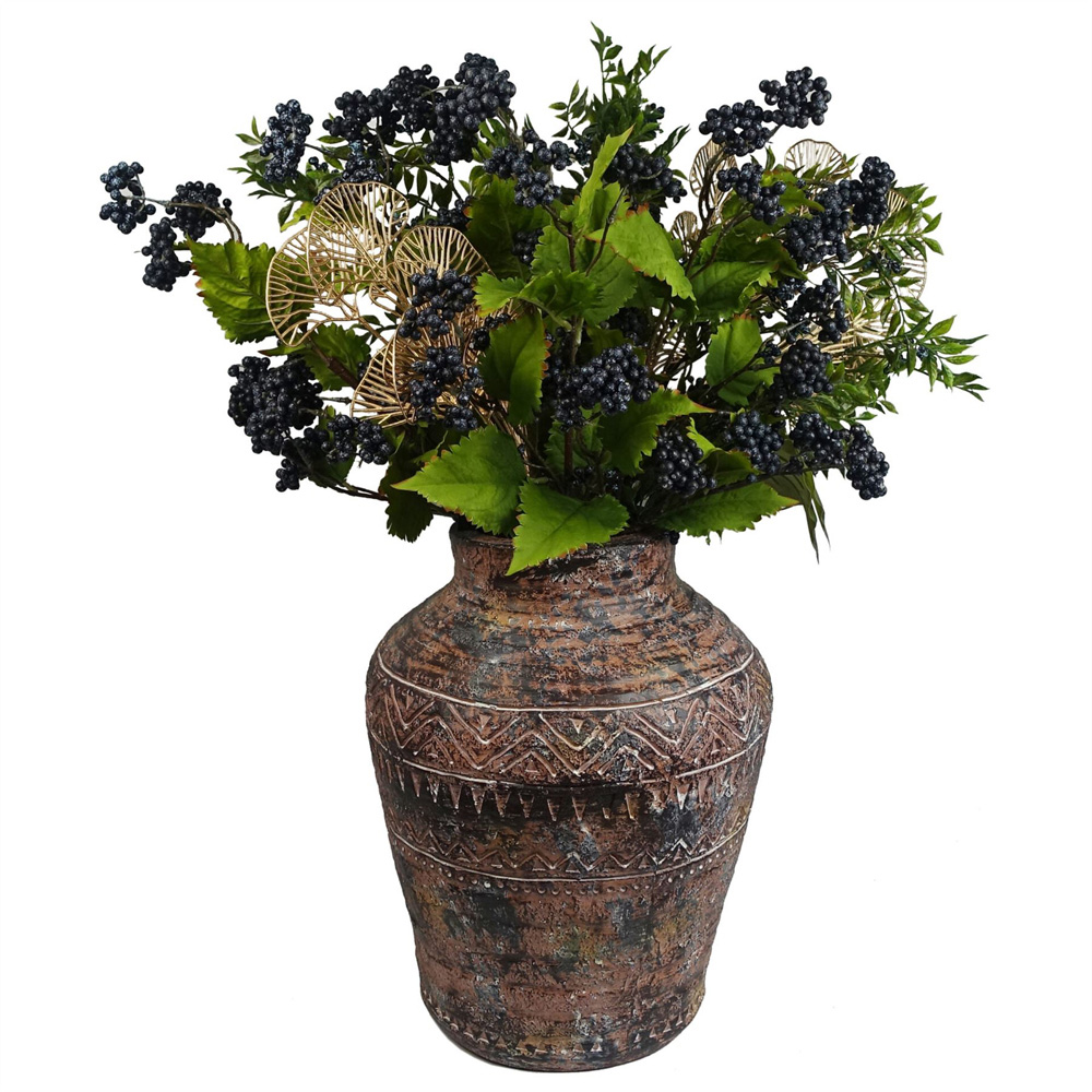 Leaf Aztec Brown Textured Vase Composite Planter 40 x 32cm Image 2