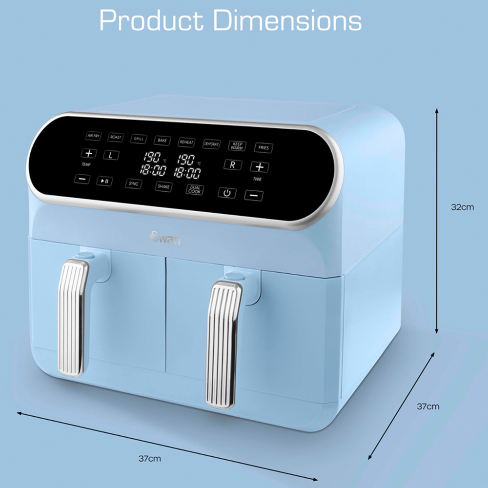 Swan Retro SD10519BLU Blue Dual Basket Air Fryer 8L Image 9