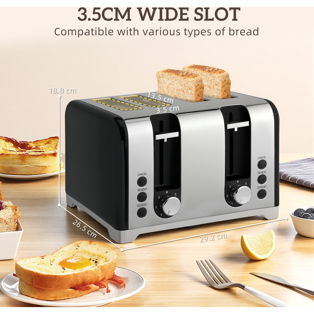 HOMCOM 800-289V70BK Black Retro 1.7L Kettle and 4 Slice Toaster Set 3000W Image 8