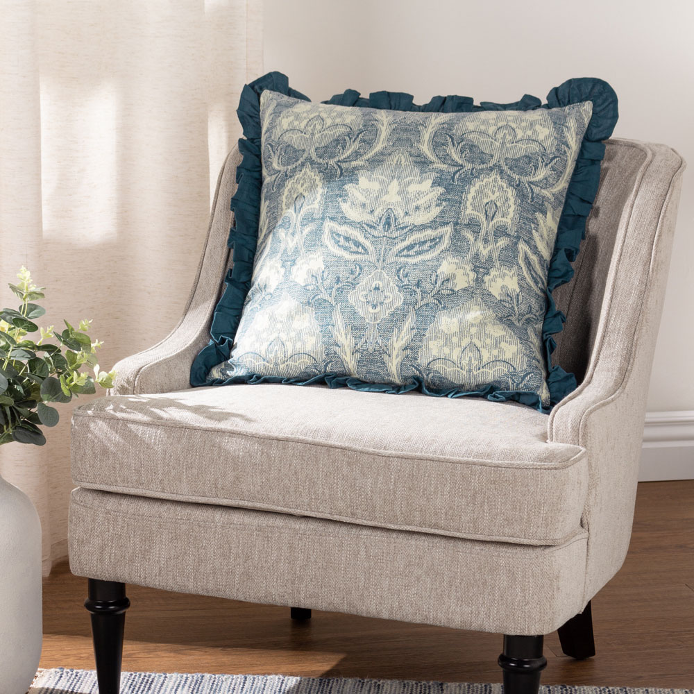 Paoletti Kirkton French Blue Floral Pleated Cushion Image 2