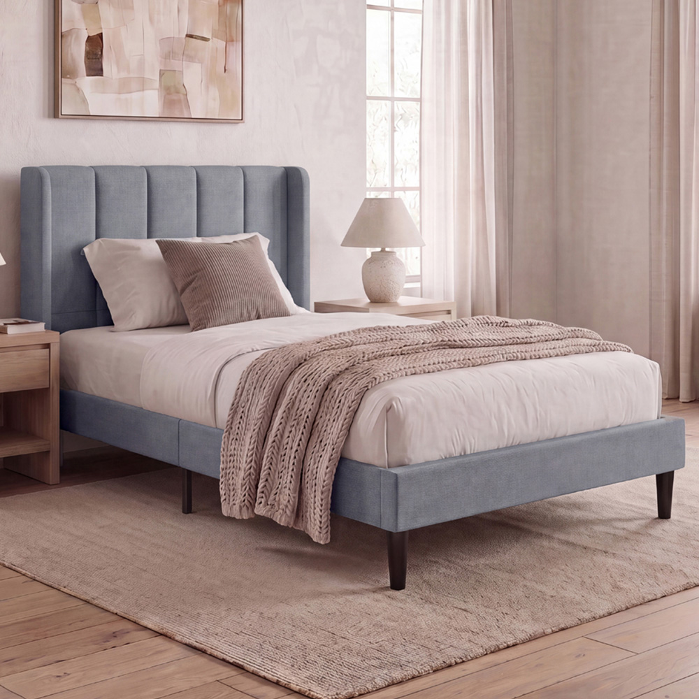 VIDA DESIGNS Vianna Single Light Grey Linen Fabric Bed Image 1