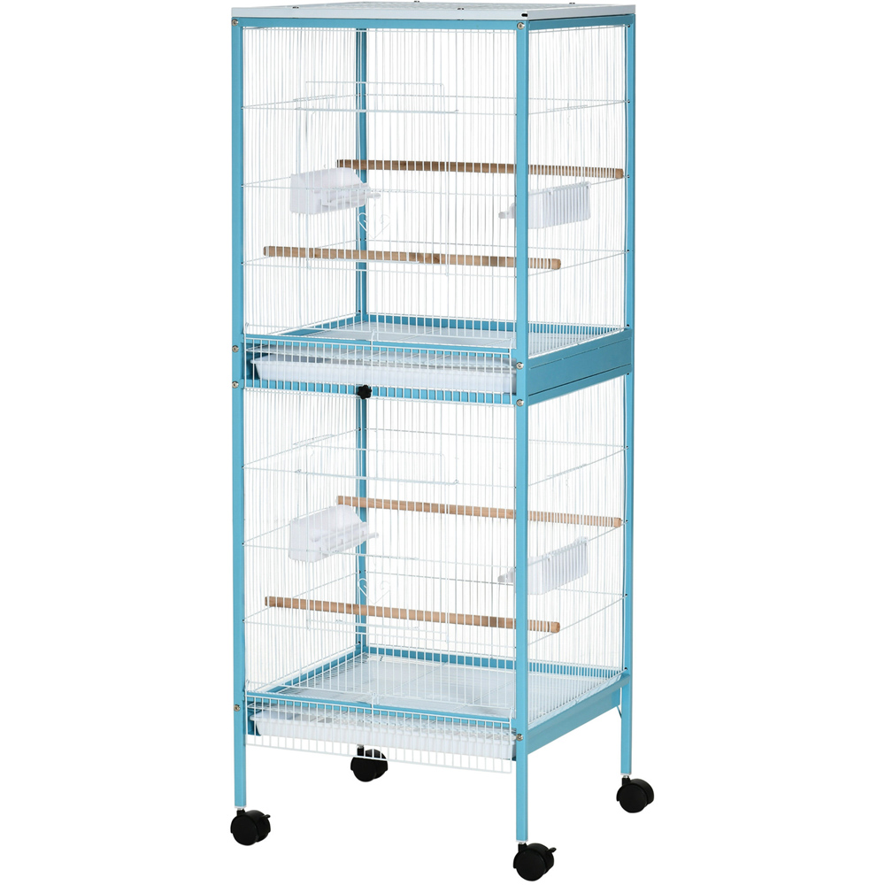 PawHut Large Blue Bird Cage with 4 Wheels Image 2