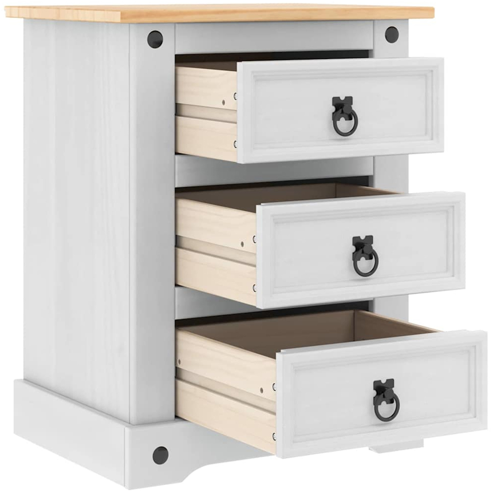 vidaXL Corona 3 Drawer White Solid Pine Wood Bedside Table Image 5
