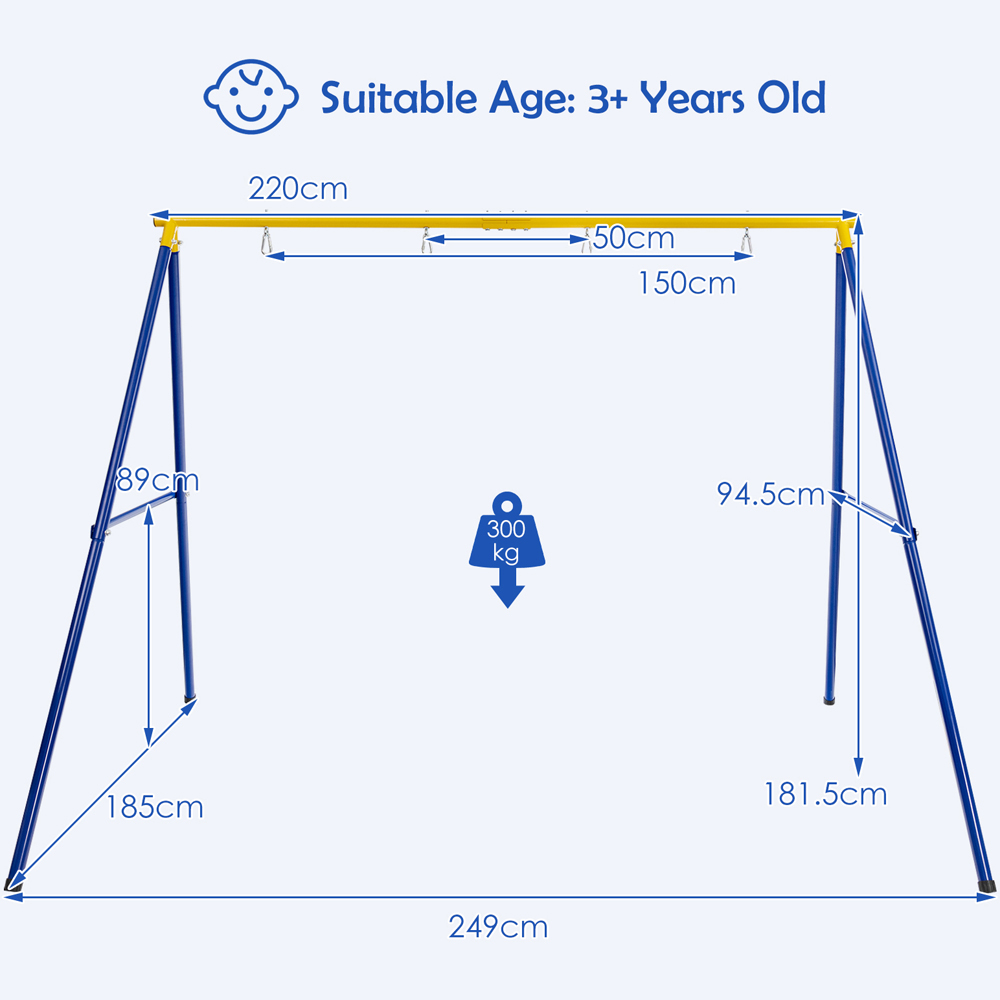 Costway Blue and Yellow A Shaped Metal Swing Frame Image 9