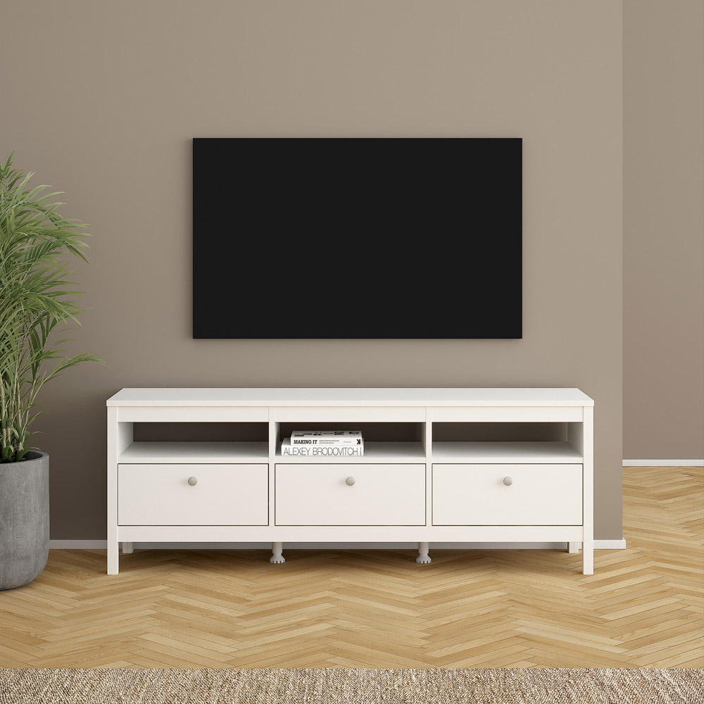 Florence Madrid 3 Drawer 3 Shelf White TV Unit Image 6