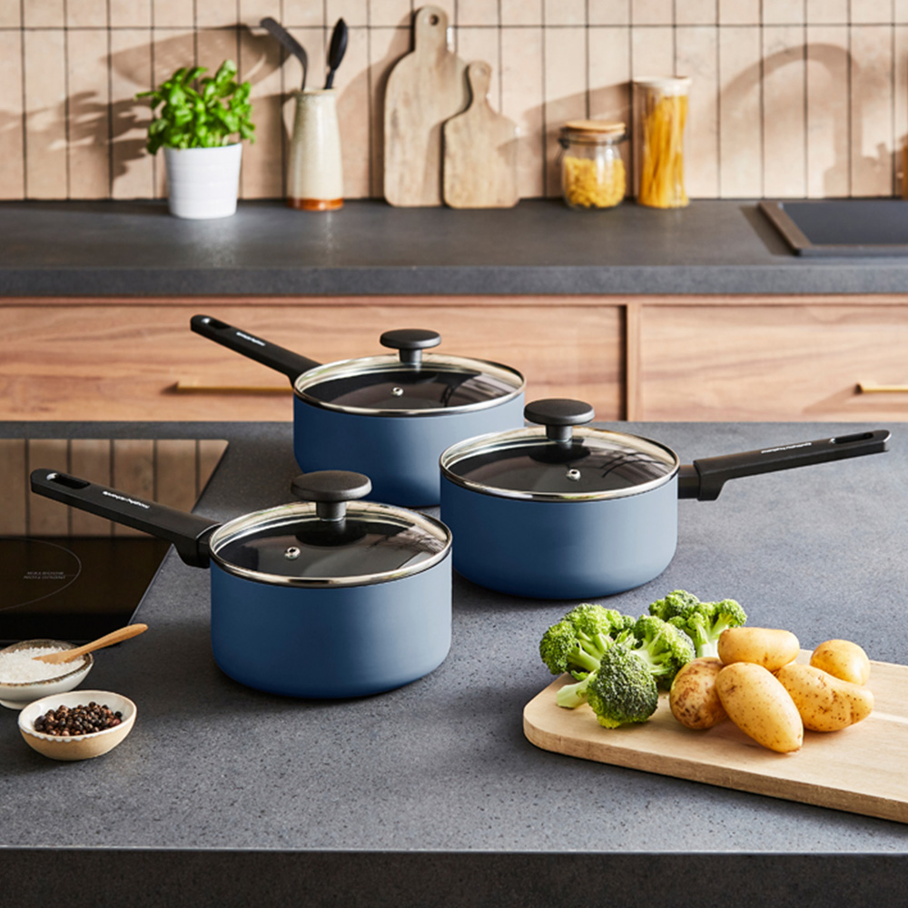 Morphy Richards Blue Recycled Aluminium 3 Piece Saucepan Set Image 2