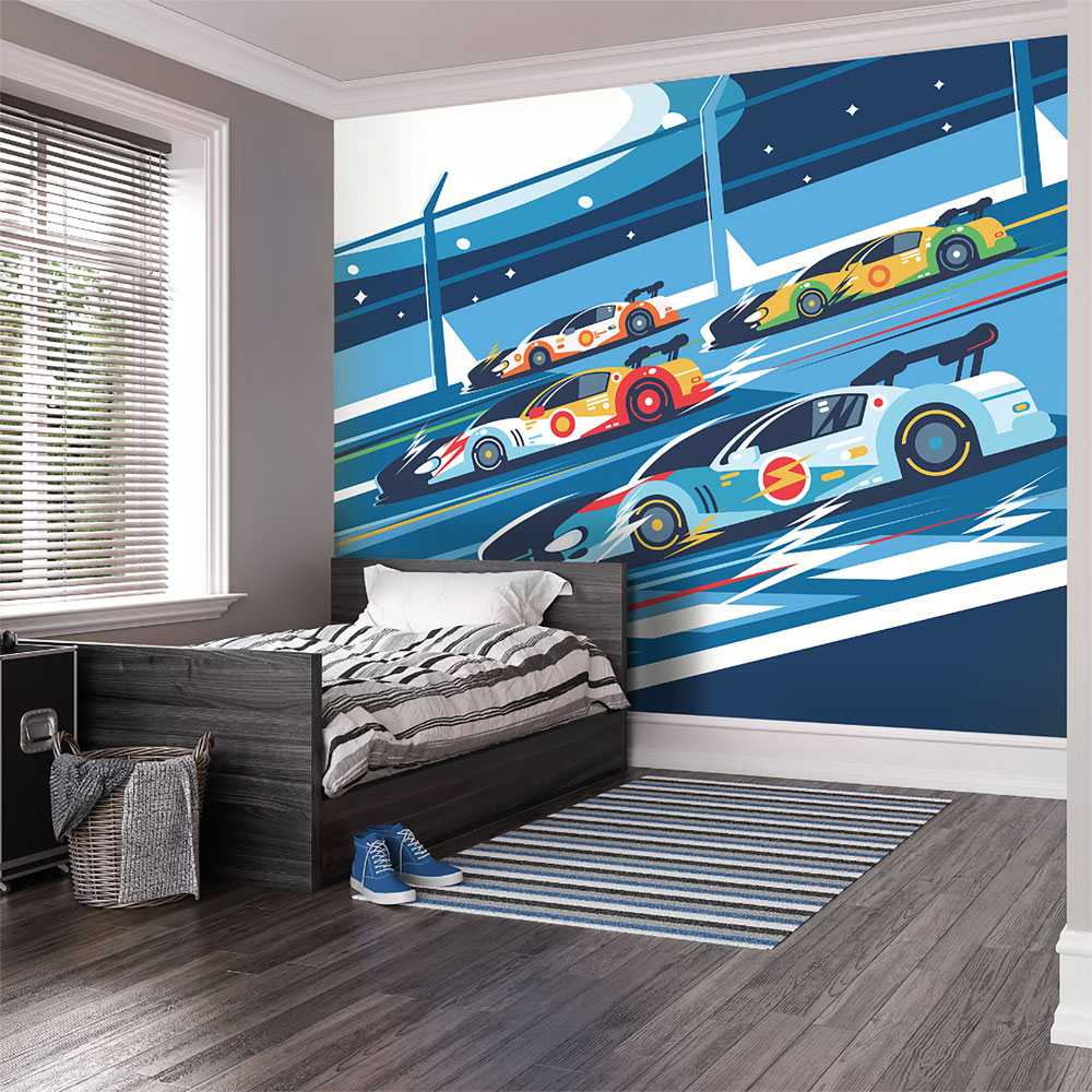 Origin Murals Sports Cars Blue Wall Mural Image 3