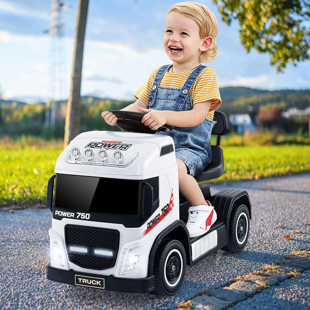 Costway White Electric Ride-On Truck with Adjustable Seat and LEDs Image 2