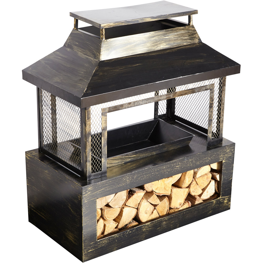 Neo Black Outdoor Fire Pit Log Burner with Mesh Surround and Storage Image 1