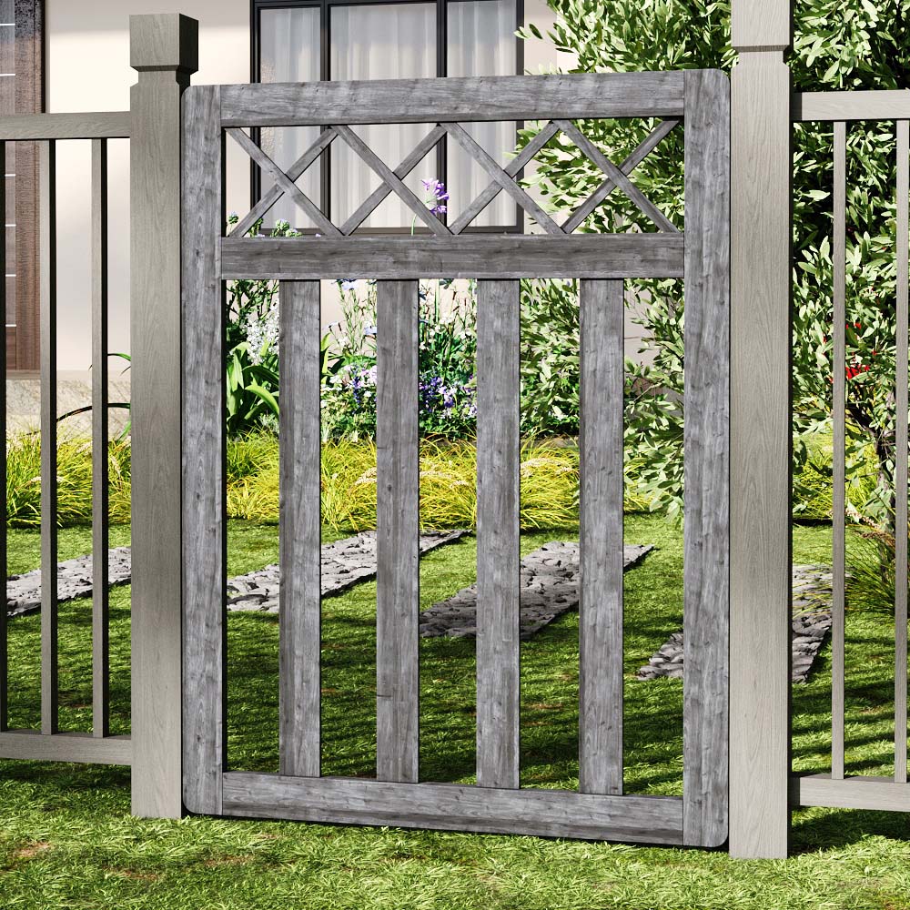 Outdoor Cross Top Wooden Grey Garden Fence Door, 120 x 90 x 2.5cm Image 2
