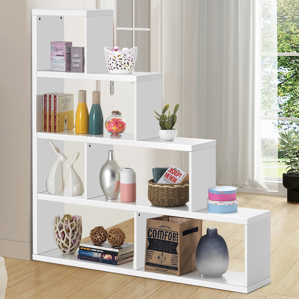 Costway 6 Shelf White Ladder Bookcase  Image 1