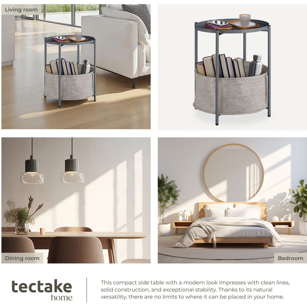 Tectake Canterbury Dark Grey Round Bedside Table Image 6